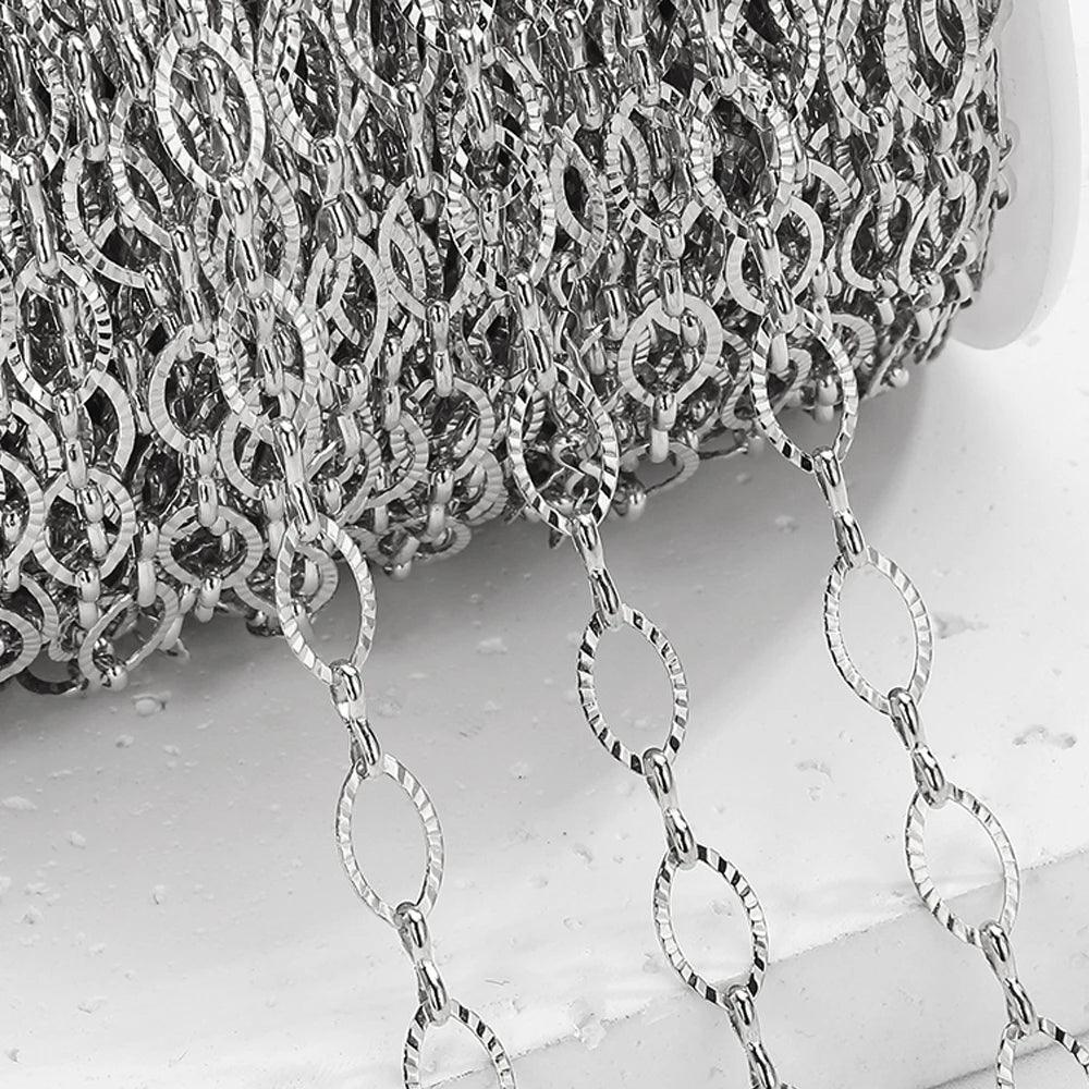 2meters/1meter 6.5mm Stainless Steel Oval Embossing Chains for Jewelry Making DIY
