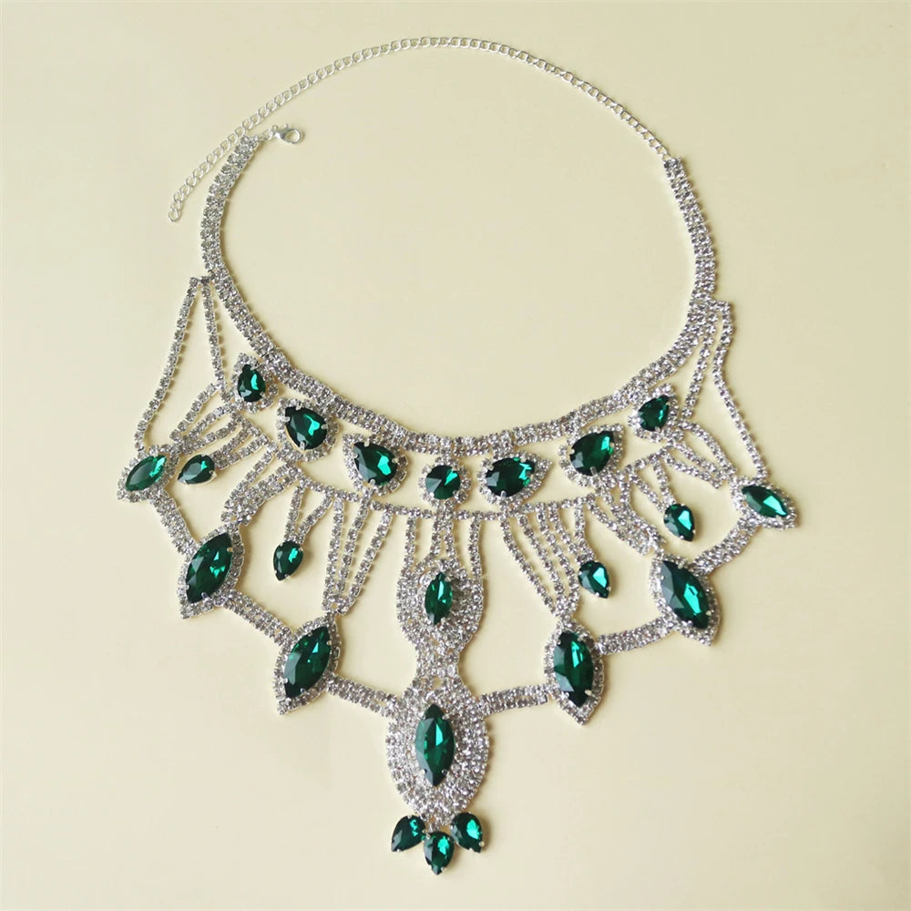 Exaggerated AB Crystal Pendant Large Necklace Women's Luxury Shiny Bridal Wedding Party Rhinestone Jewelry Necklace Accessories
