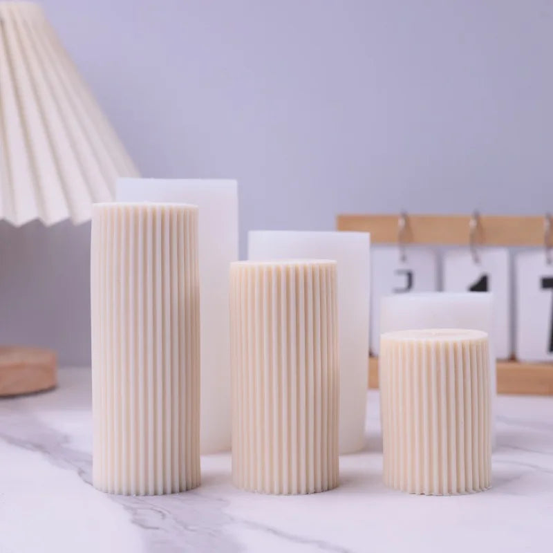 Striped Cylindrical Silicone Candle Mold DIY Handmade Scented Soap Molds European Roman Column Resin Plaster Home Decor Making