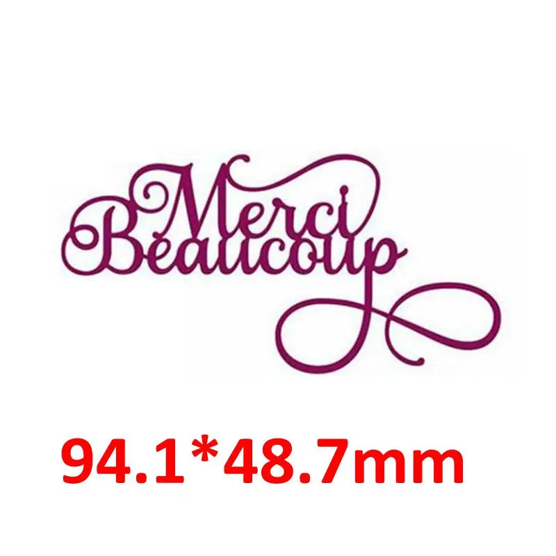 Cursive French Warm Wishes Merci Beaucoup Words Metal Cutting Dies Mould Knife DIY Scrapbooking Greeting Card Making Template