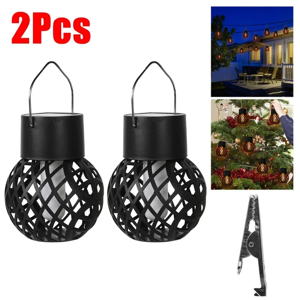 1-6PCSLED Outdoor Flame Effect Hanging Lantern Waterproof Garden Decoration Lamp Solar Fairy Light for Patio Garden Yard Plant