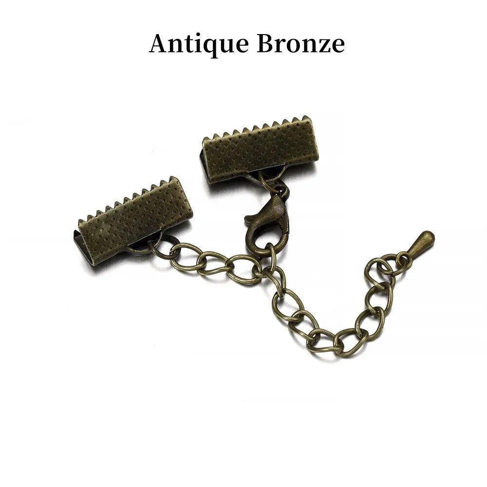 10pcs/lot Ribbon Leather Cord End Fastener Clasps With Chains Lobster Clasps Connectors For Bracelet Diy Jewelry Making Findings
