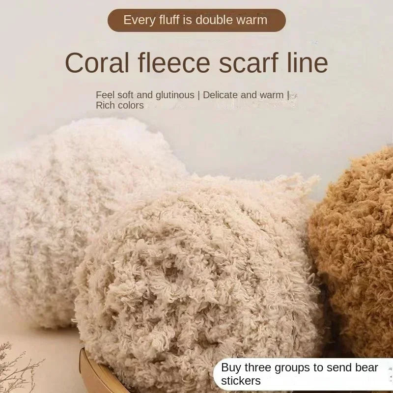 Coral fluffy yarn balls, knitted scarves, hand woven DIY teddy bear scarves, wholesale yarn balls