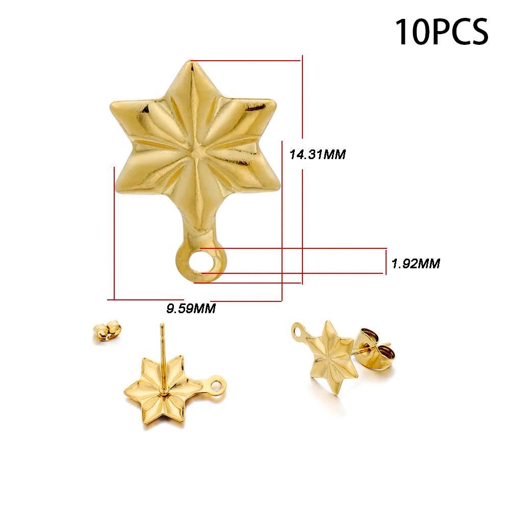 10-20pcs Stainless Steel Blank Earring Stud Golden Earrings Base With Earring Plug Connectors For DIY Jewelry Making Accessories