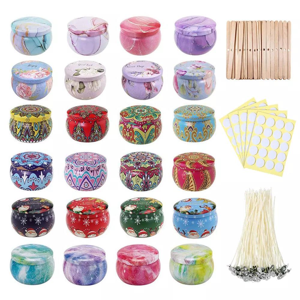 6/12/20PCS Empty Tinplate Box Tins Cans Candle Jars Making kit Containers Wicks Sticker for Essential Oil Soy DIY Candle Making - Winord