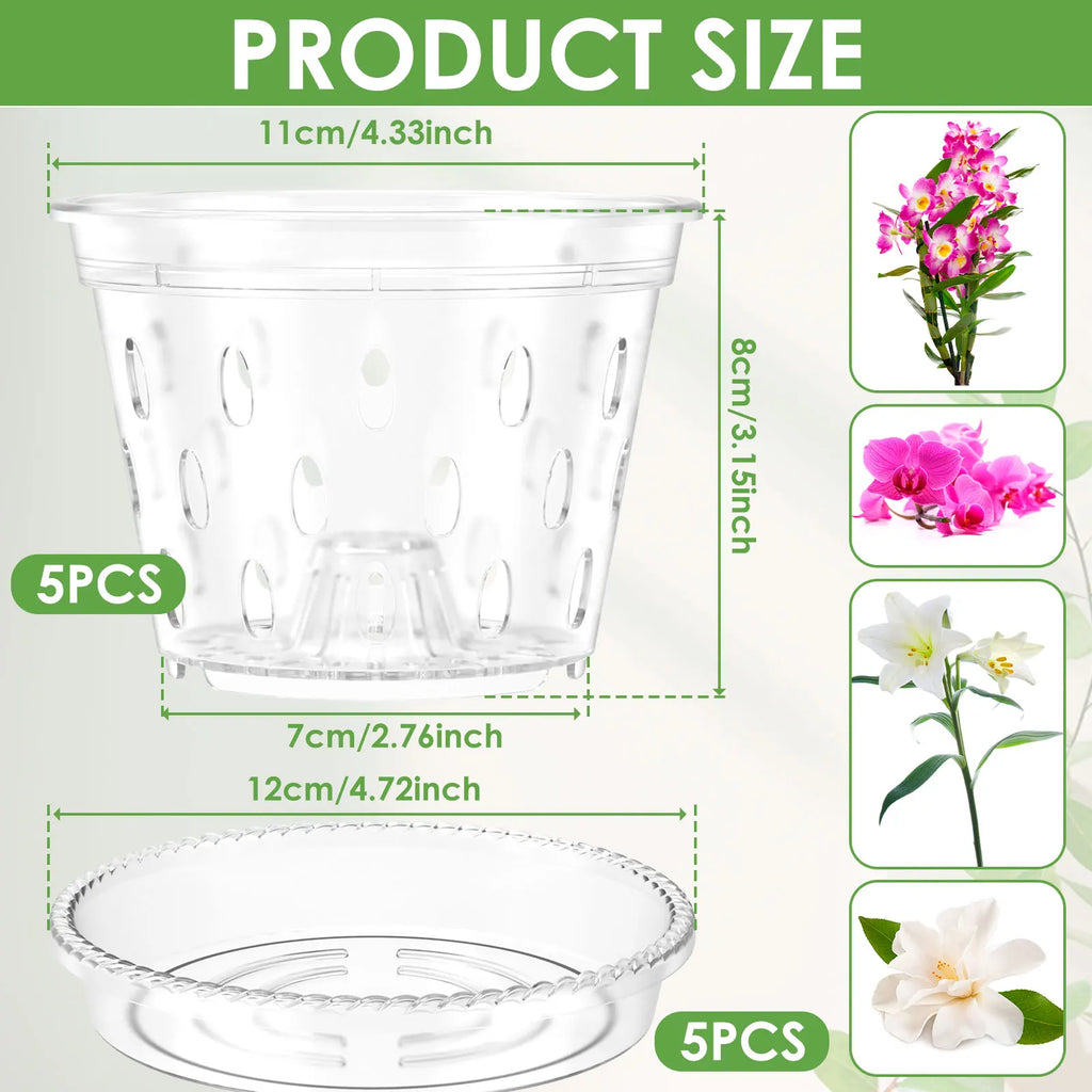 4/5/6 Inch Flower Plant Pot Clear Orchid Pot with Holes and Saucers Sturdy Plastic Slotted Nursery Pots Gardening Accessories