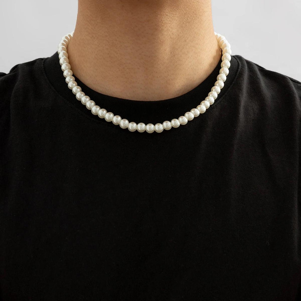 Trendy Beaded Imitation Pearl Short Choker Necklace Men Simple Handmade Strand Beads Chain Necklaces Fashion Jewelry Collar