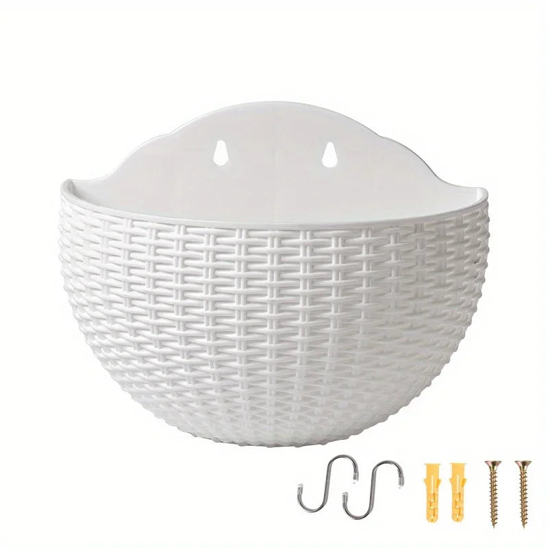 European Style Imitation Rattan Wall Hanging Half Round Flowerpot Planter Semicircular Wall Flower Pot Balcony Household Outdoor