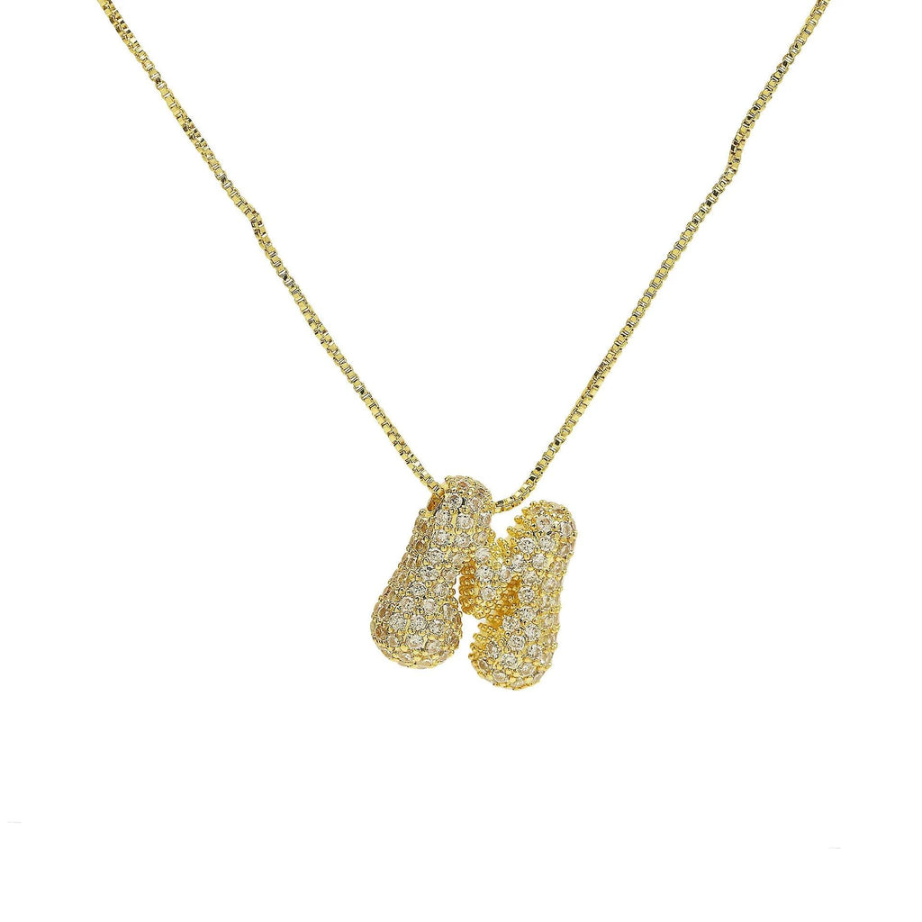 Gold Plated Balloon 26 Alphabet Letter Pendant Necklace Copper Zircon Bubble Initial Pendant For Women Personality Chain Jewelry