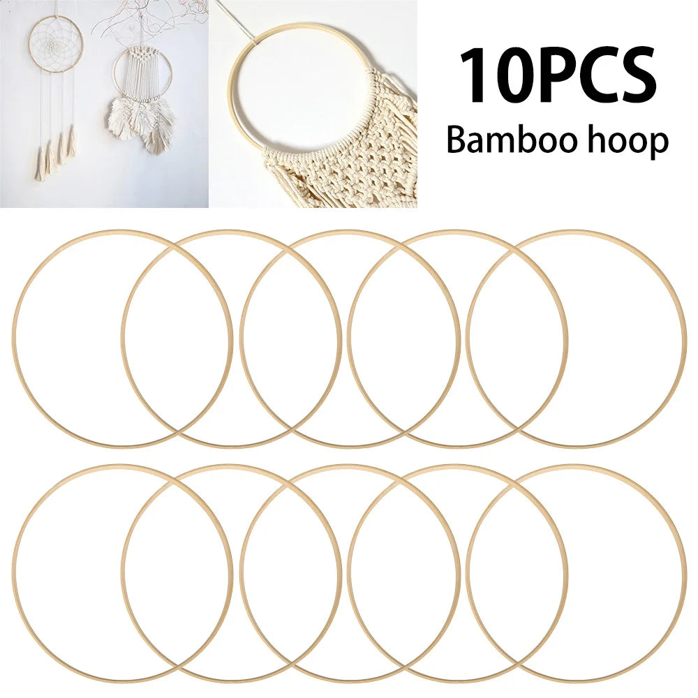 10Pcs 26cm Wooden Bamboo Rings Floral Hoops Wreath Rings DIY Handmade Catcher Embroidery Hoop Hanging Wedding Christmas Decor