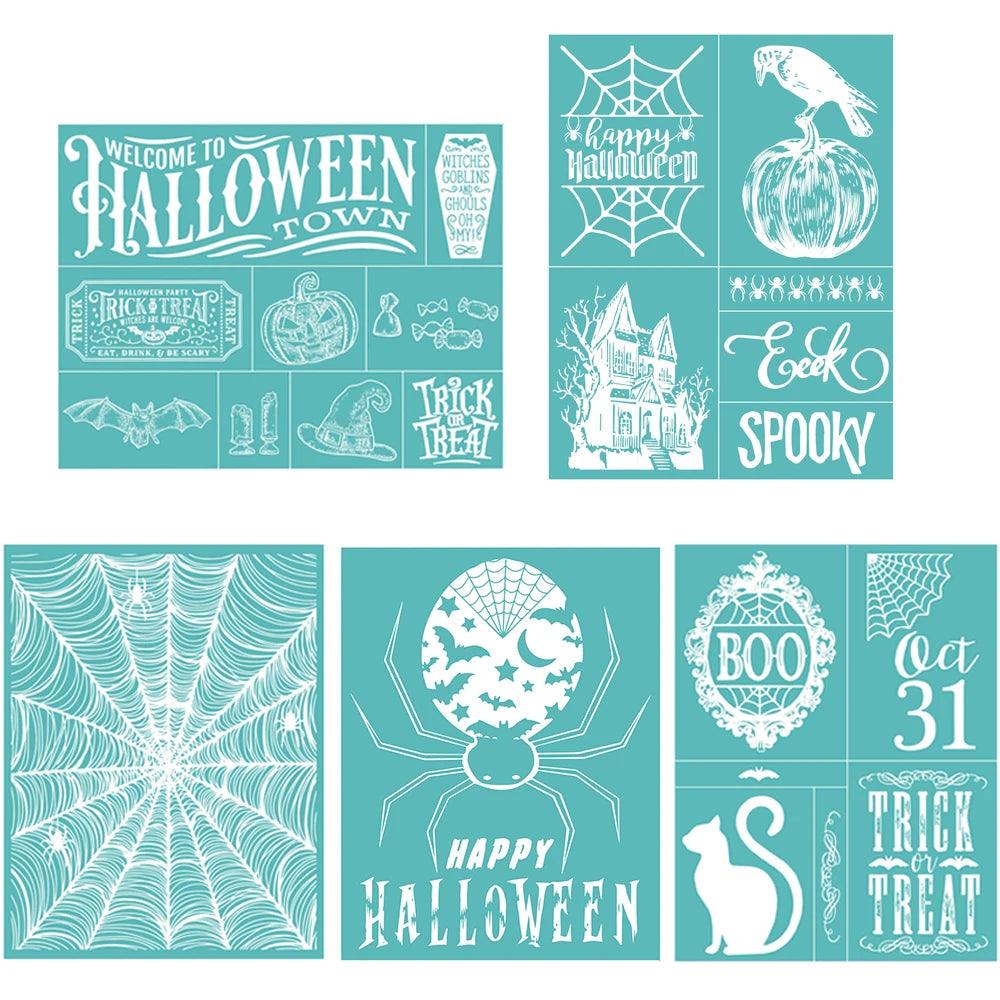 Halloween Day Festival Patterns Reusable Self-Adhesive Silk Screen Stencils  For T-Shirt DIY Handmade Crafts Home Decoration