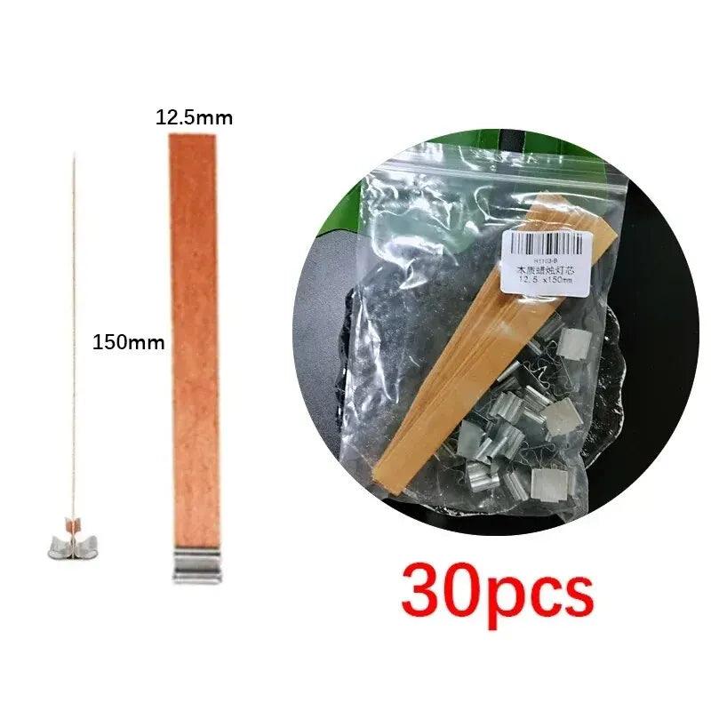 30pcs High Quality Wooden Candle Wick With Clip Base Craft Wicker Paraffin Beeswax Burning Smokeless Wick Candle Making Supplies