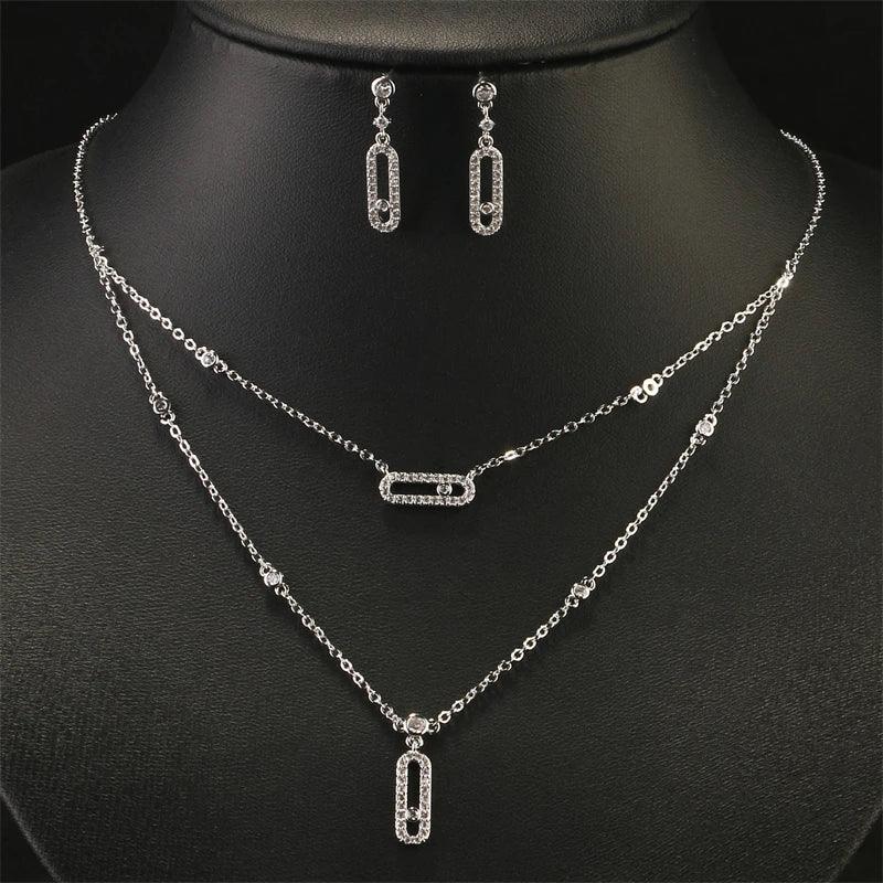 Luxury Silver-color AAA Zircon Choker Two-Layers Necklace Simple Shiny Pendants For Women Fine Jewelry