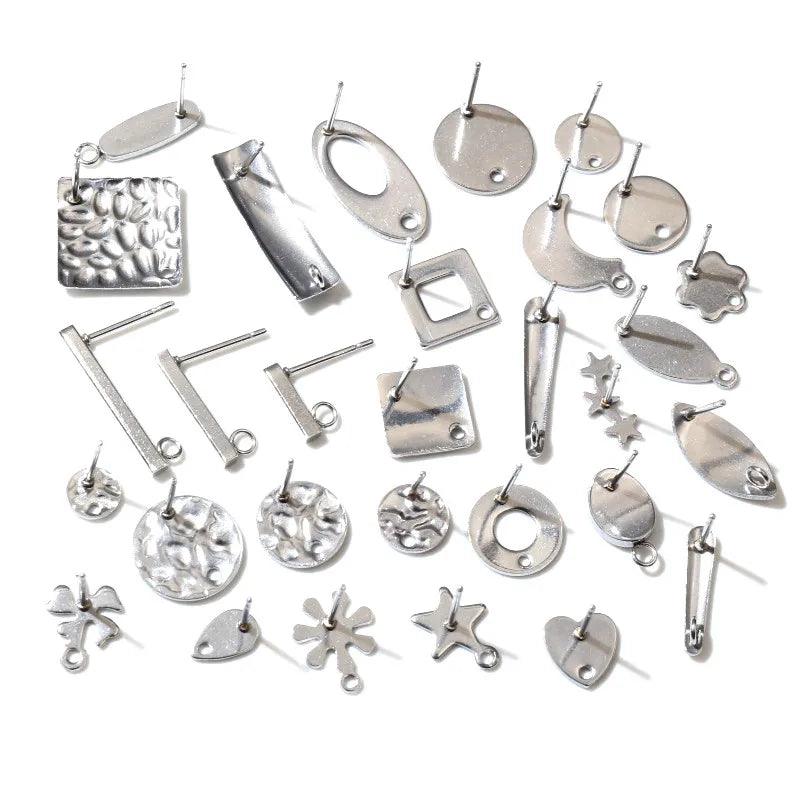 20pcs 316L Stainless Steel Geometric Earring Stud Posts Connector Fashion Styles DIY Jewelry Making Findings Accessories