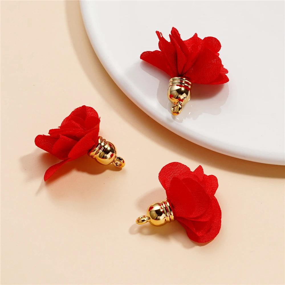 10Pcs/Lot Fabric Flower Tassel Pendants for Jewelry Making DIY Bracelet Earring Tassel Keychain Earring Making Accessories