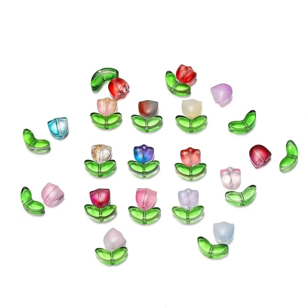 30pcs/bag Transparent Small Tulip Glass Flower Beads Necklace Spacer Beads For DIY Jewelry Handmade Crafts Accessories