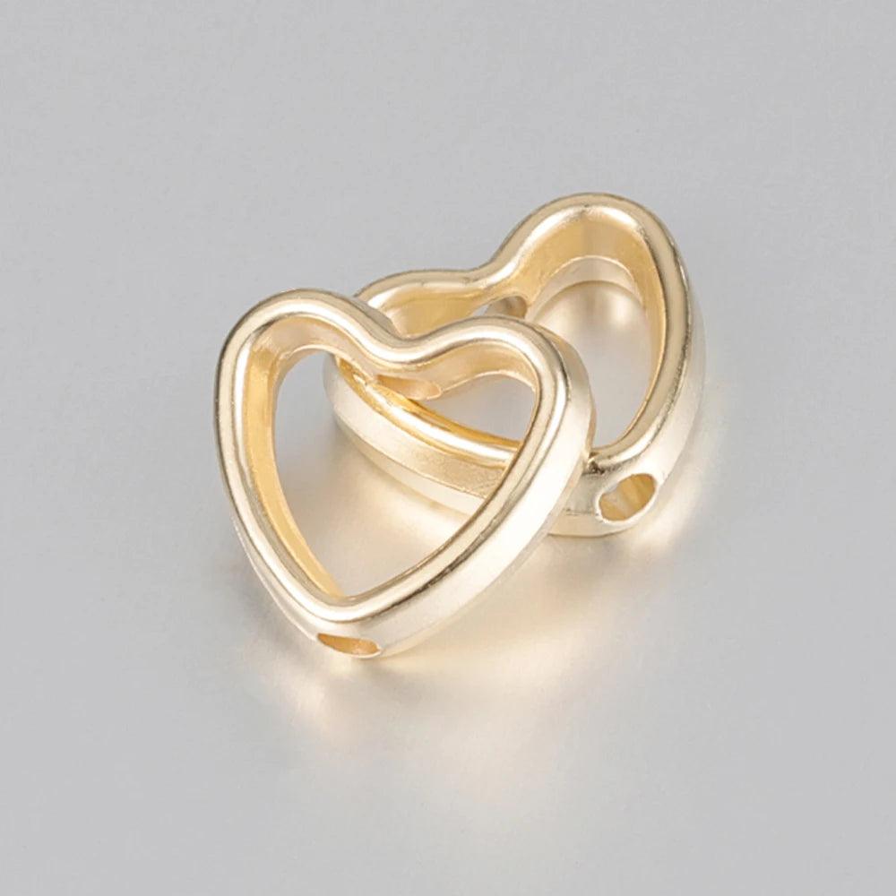 50pcs Heart Frame Wrapped Bead Double Stright Hole Spacers Loose Beads  for Jewelry Making DIY Findings
