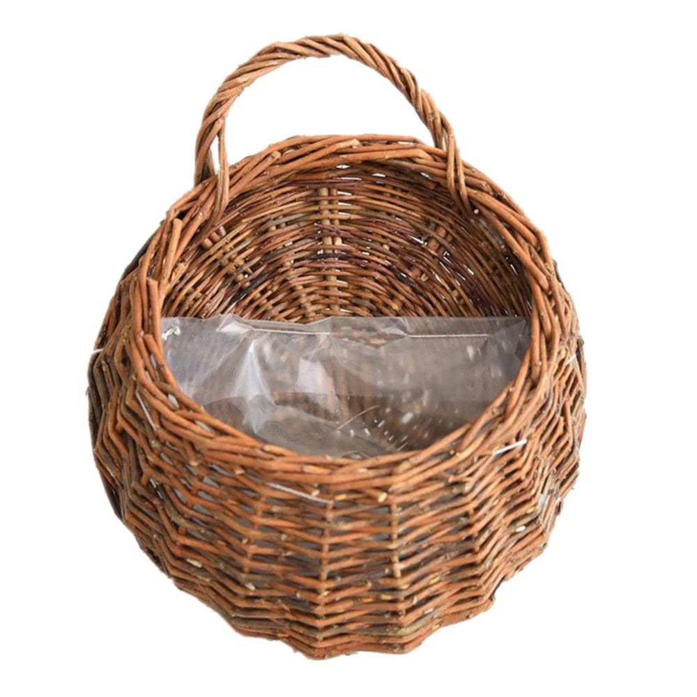 18/20/30cm Wall Mount Hanging Woven Rattan Vase Baskets Handmade Wicker Flower Pot Home Garden Flower Planter Vine Pots Baskets