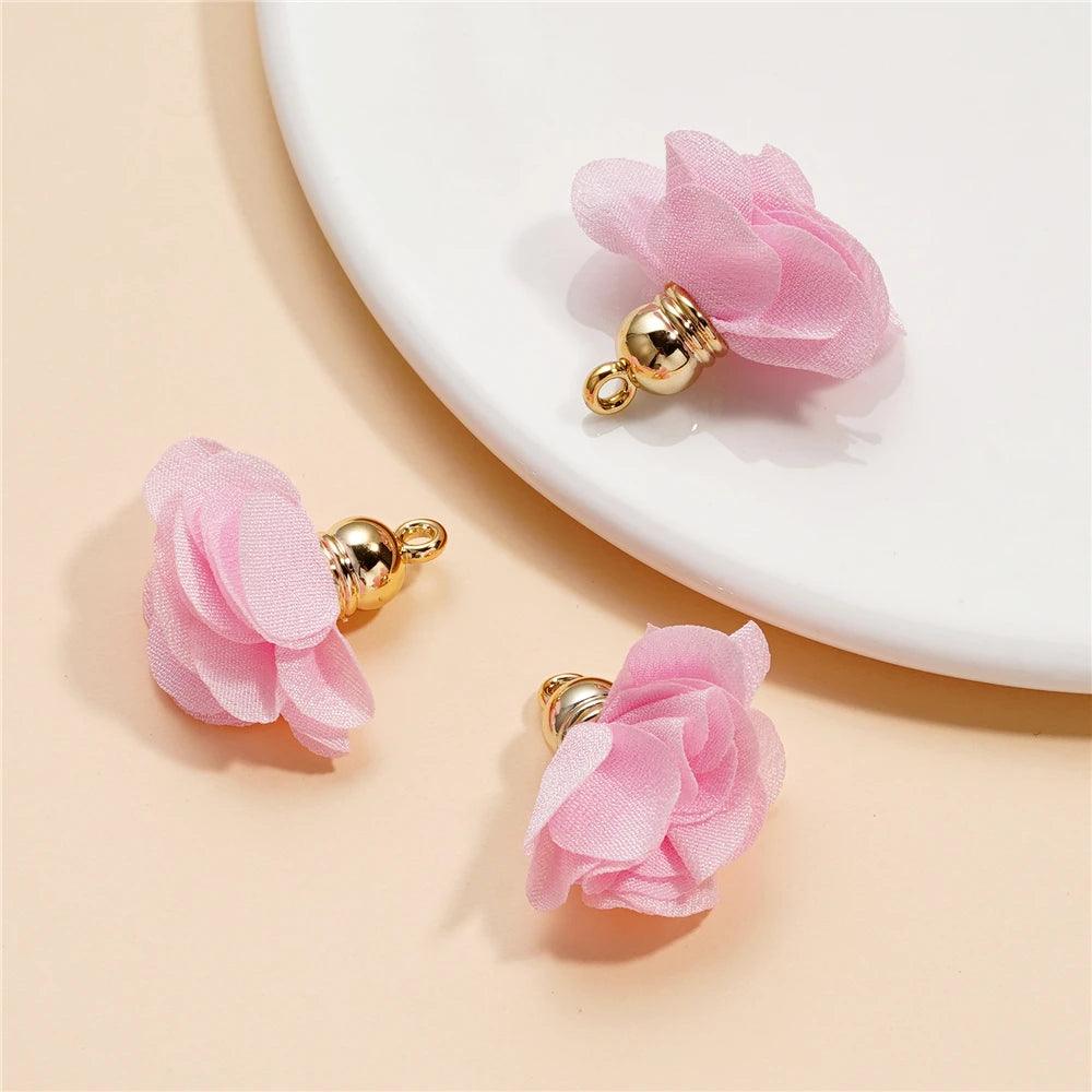 10Pcs/Lot Fabric Flower Tassel Pendants for Jewelry Making DIY Bracelet Earring Tassel Keychain Earring Making Accessories