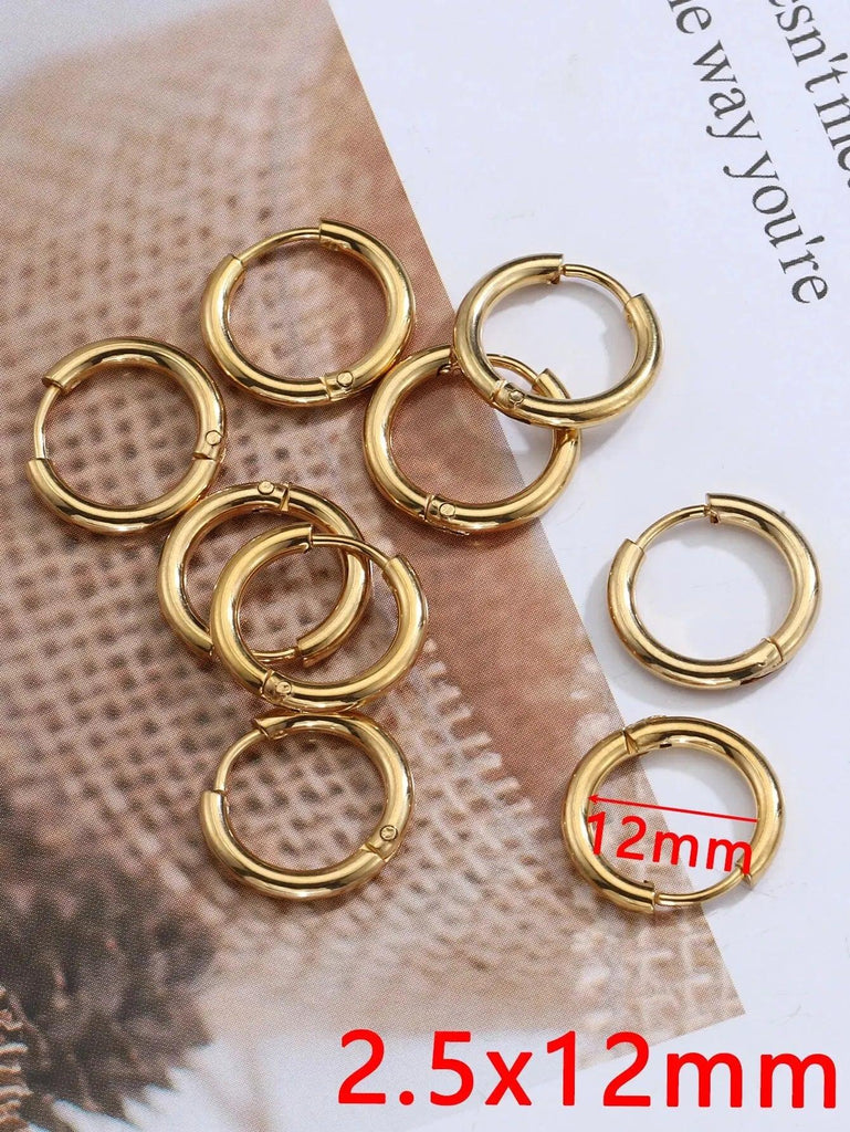 10pcs Gold Color Stainless Steel Ear Hoop Earrings Women Earrings Men Punk Hiphop Gift Fashion Jewelry Piercing Accessories