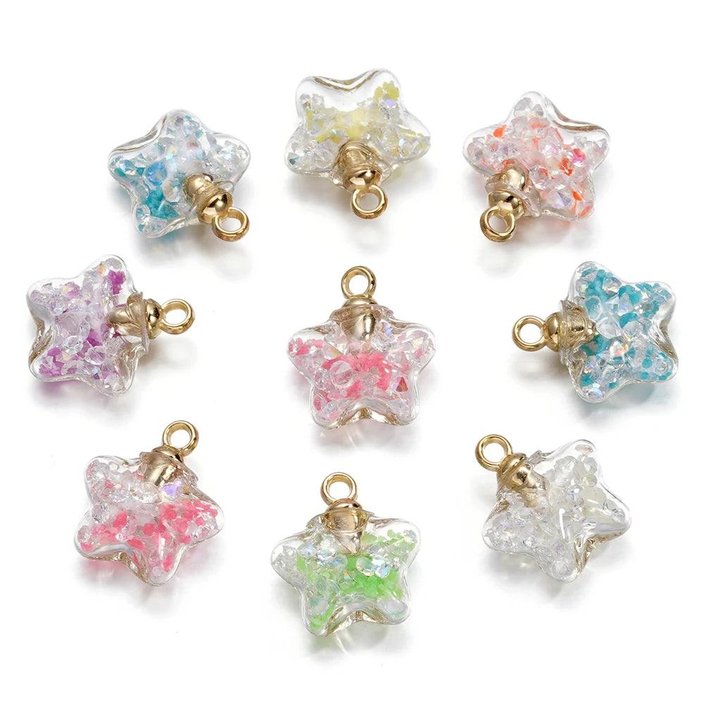 10Pcs 17x19mm Luminous Quicksand Beads Five-pointed Star Charms Pendants Ornaments for Necklace Earrings DIY Jewelry Making