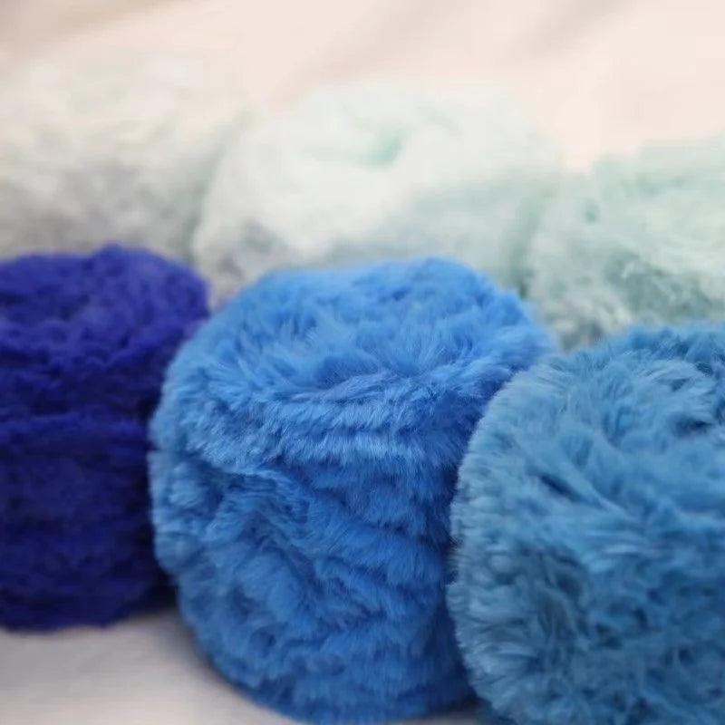 2 Rolls 200 Grams Total Blue Series 100% Polyester Faux Fur Yarns Used for Handmade Scarf Accessories and Blanket Pillow Covers