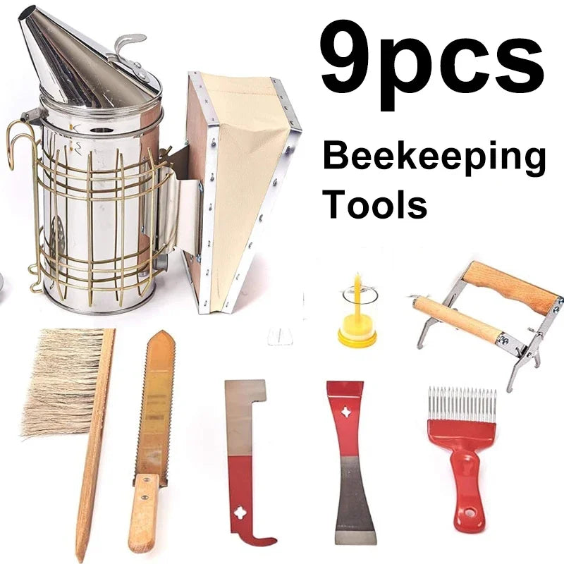 9 Pcs Beekeeping Supplies  for Beekeeping Tools Set Bee Hive Smoker Kit  Cultivating Box Beehive Water Feeder Equipment