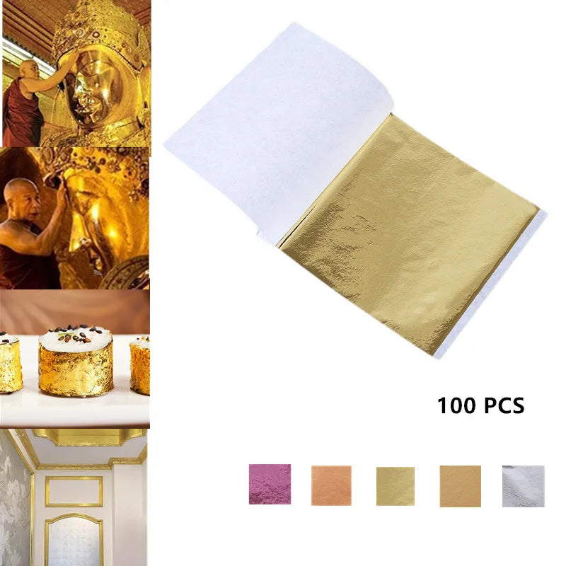 24K Gold Leaf Edible Gold Foil Sheets For Cake Decoration Facial Cover Arts Crafts Paper Home 100PCS Real Gold Foil Gilding