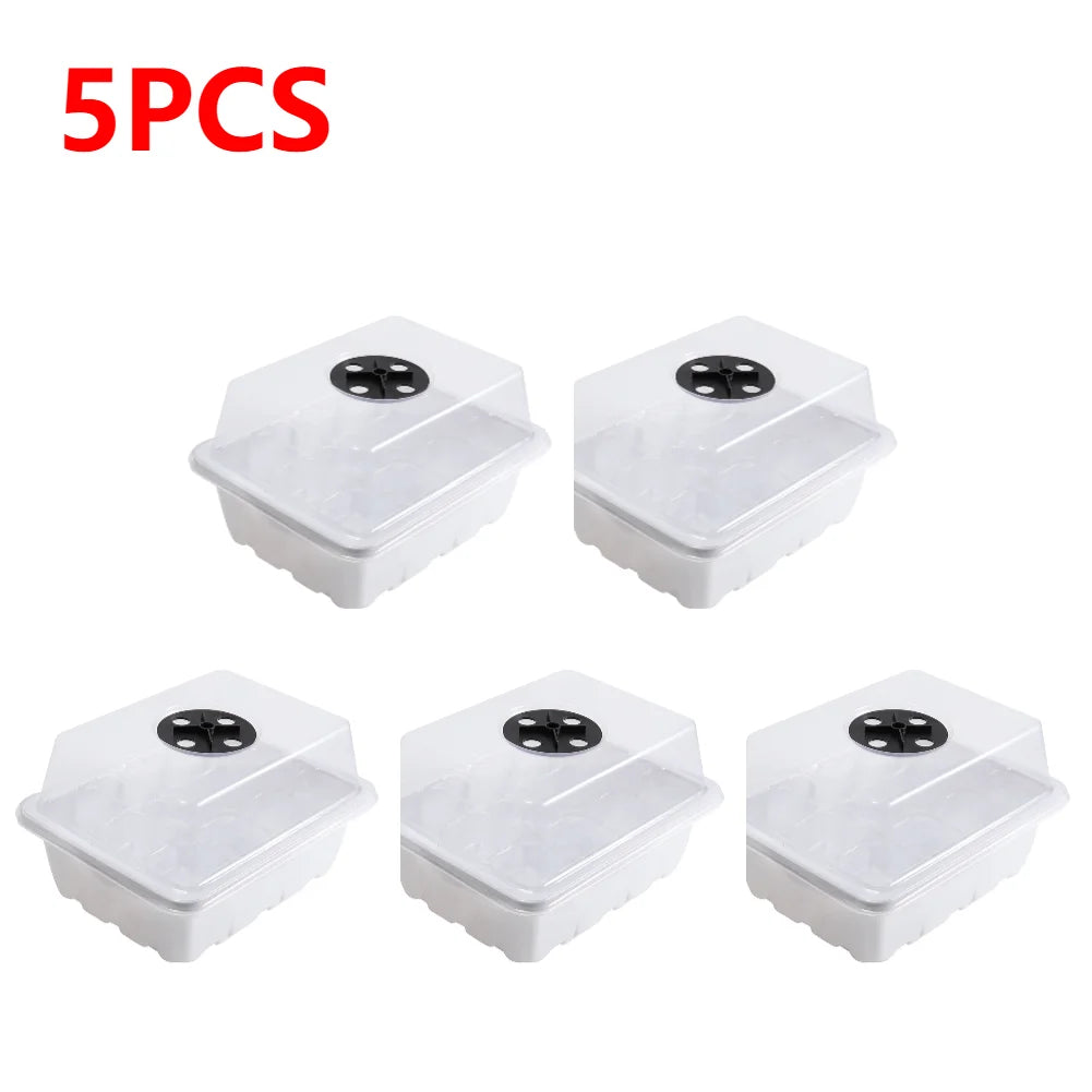 1-5Pcs Stackable Greenhouse Germination Tray with Humidity Dome 12 Holes Plant Grow Nursery Seedling Trays Garden Tools