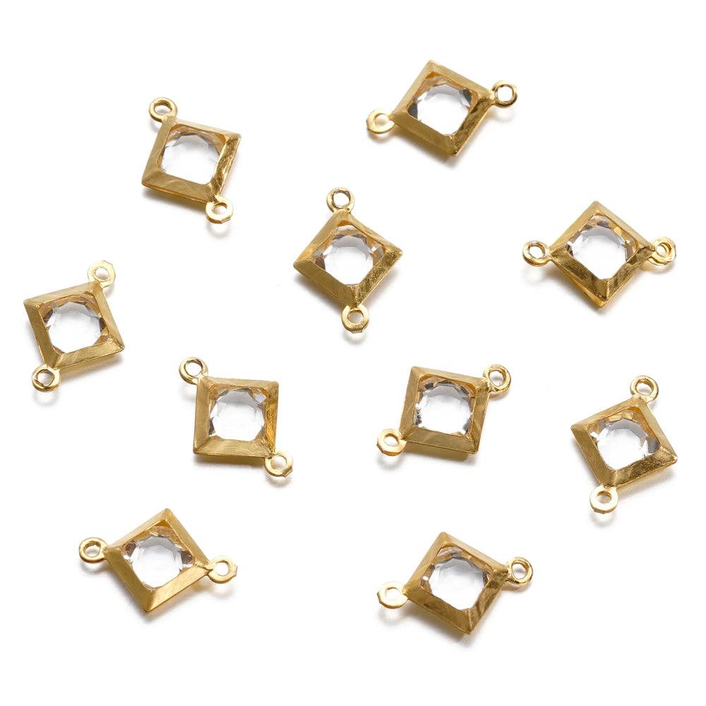 10pcs Stainless Steel Double Holes Rhombus with Crystal Rhinestones Bracelet Necklace Pendant Connectors for DIY Jewelry Making