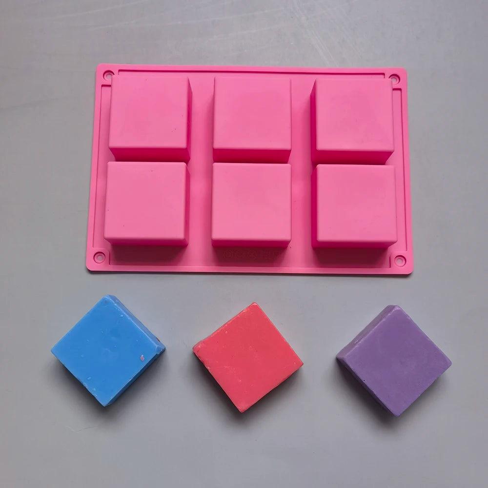 6 Cavity Soap Mold Square Silicone Mold for Making Soaps Rectangle DIY Handmade Soap Form Tray Cake Mould