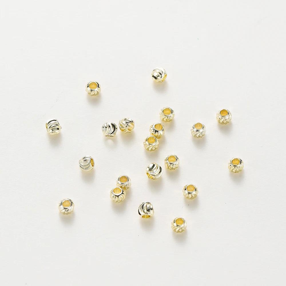20pcs/lot 18K Gold Plated Striped Cut Flower Beads Earring Necklace Loose Spacer Beads Bulk For DIY Jewelry Wholesale Findings