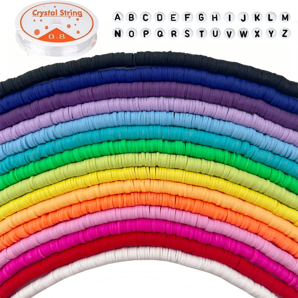 15 strands About 4800pcs Clay Beads with Elastic String Letter Beads for DIY Bracelet for Friend Gifts
