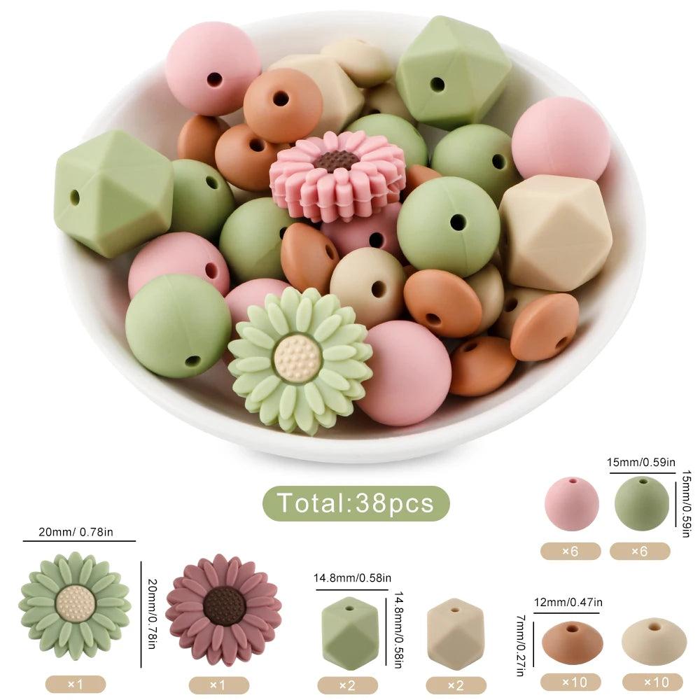 38Pcs/set Loose Silicone Beads Set Silicone Round Bead Hexagon Bead For Bracelet Necklace Jewelry Handmade Accessories
