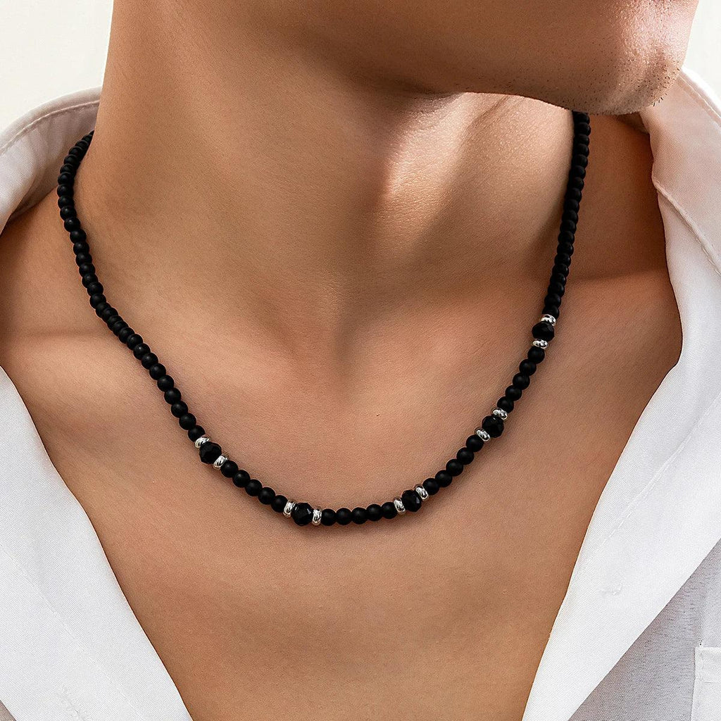 PuRui Hip Hop Acrylic Crystal Beads Strand Necklace for Men Black Choker Collar Simple Jewelry On The Neck Party Gift Street