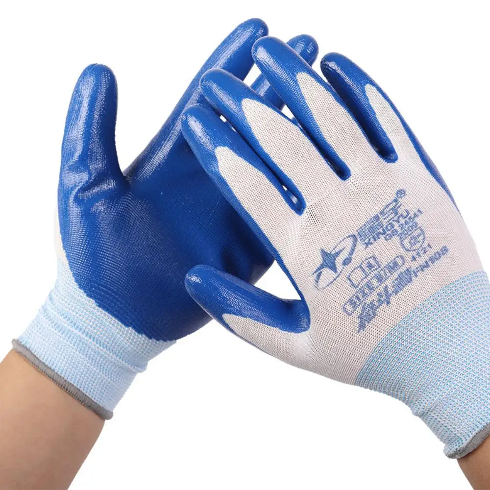12Pairs Nylon Thick Gloves Wear-resistant Anti-slip Butyl Blue Green Nitrile Work Gloves Latex Coated Breathable Carpenter