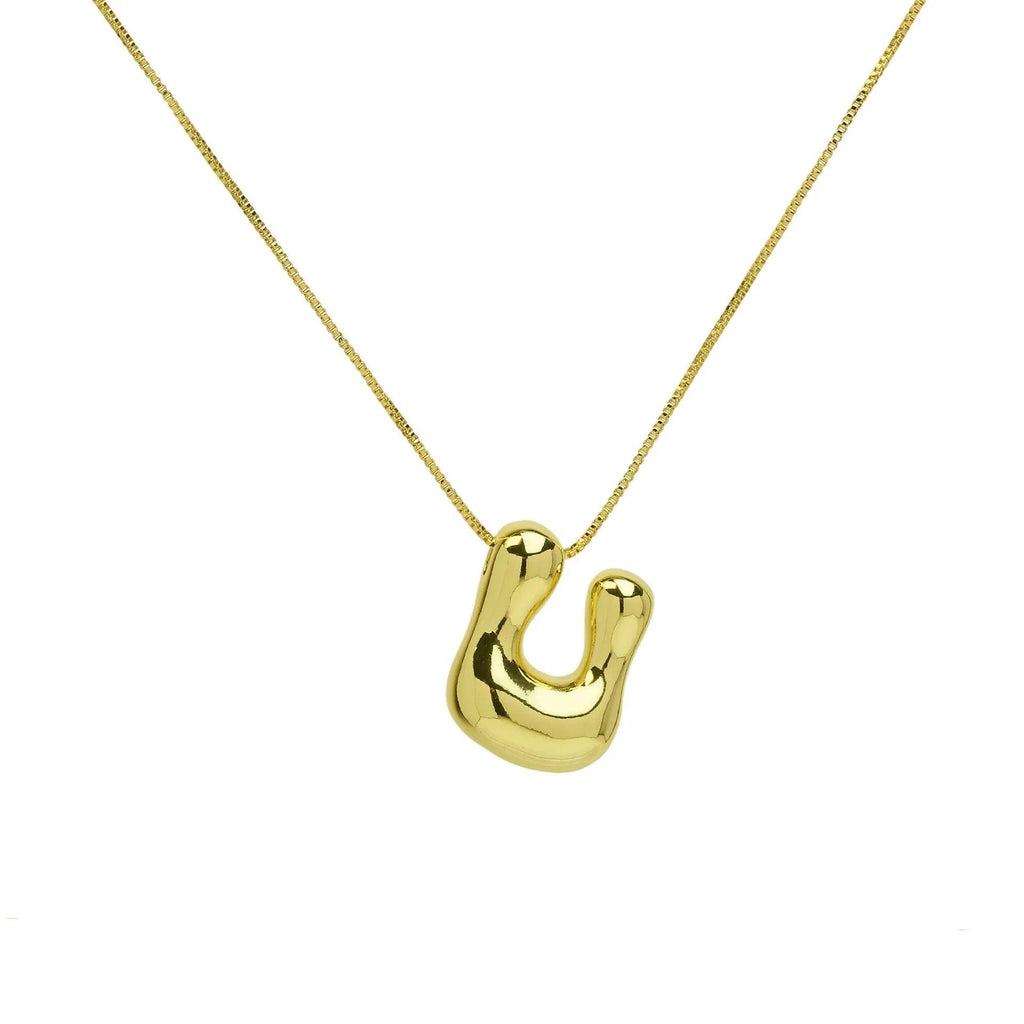 Trendy Gold Plated 18K Chunky Balloon Bubble Initial Letters Pendant Stainless Steel Choker Necklaces for Women Customized Chain