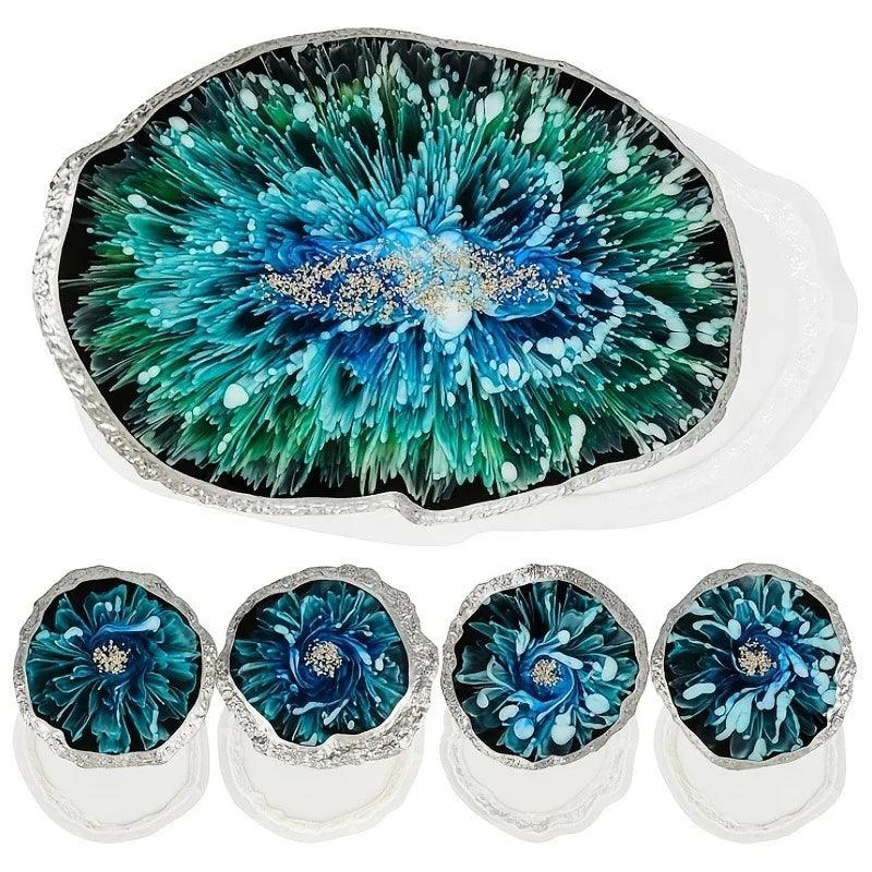 4pcs Epoxy Resin Mold Ore Shape Edge Coasters Mold Set, Large Resin Tray Mold, Silica Gel Ore Edge Coasters For DIY Resin Craft