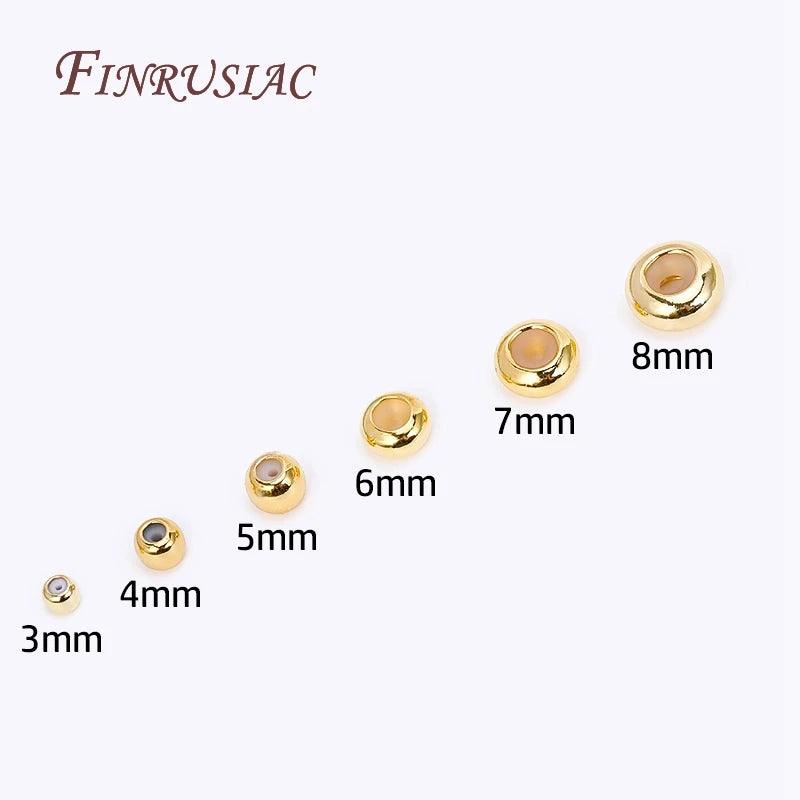 3/4/5/6/7/8MM Round "Smart" Bead With Silicone Insert,18K Gold Plated Positioning Ball End Beads DIY Beading Jewelry Accessories