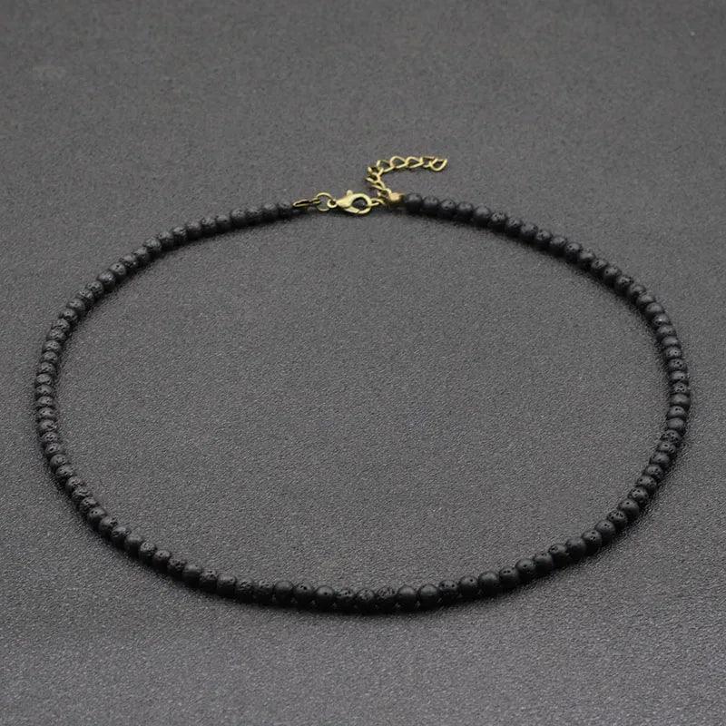 Unique 18Inch Choker Necklace Men Minimalist 4mm Natural Stone Collar Boyfriend Gift Hiphop Rock Short Colar Neck Accessories