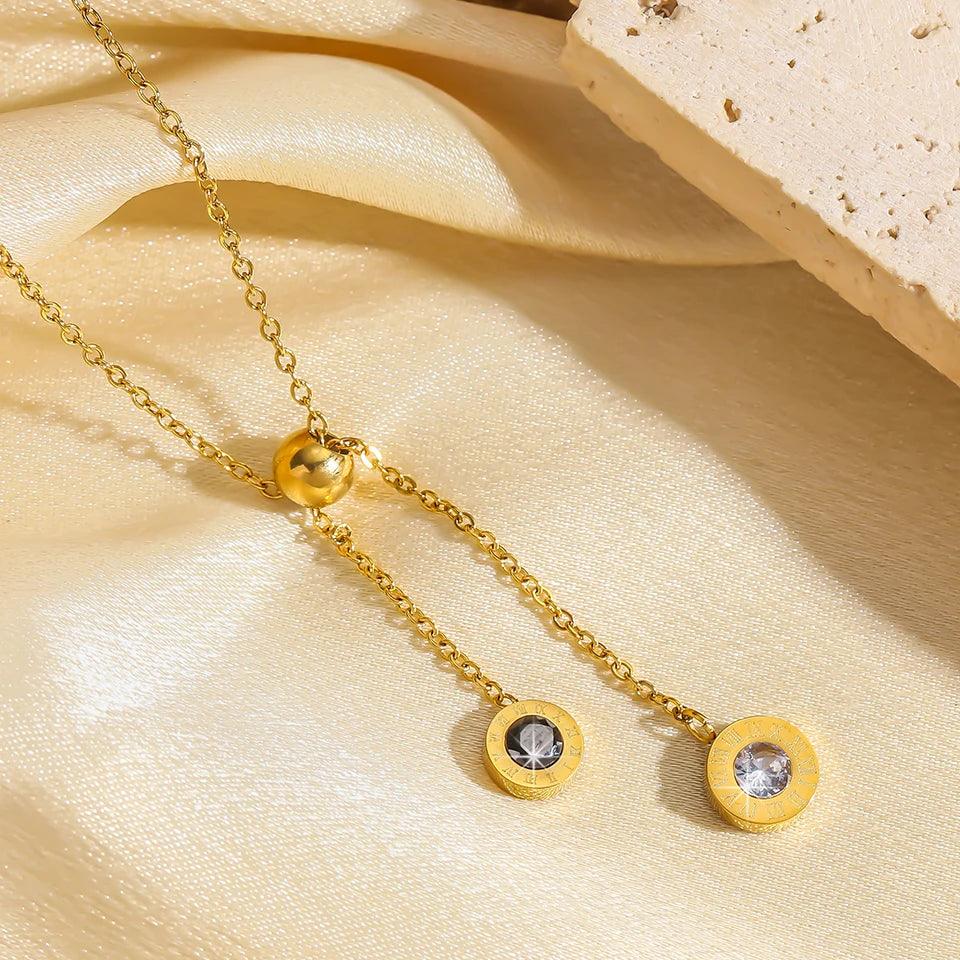 ZAKOL Roman Numerals Disc Dial Plate Pendant Necklaces For Women Men Unisex Gold Color Metal Choker Clavicle Chain Jewelry Gifts