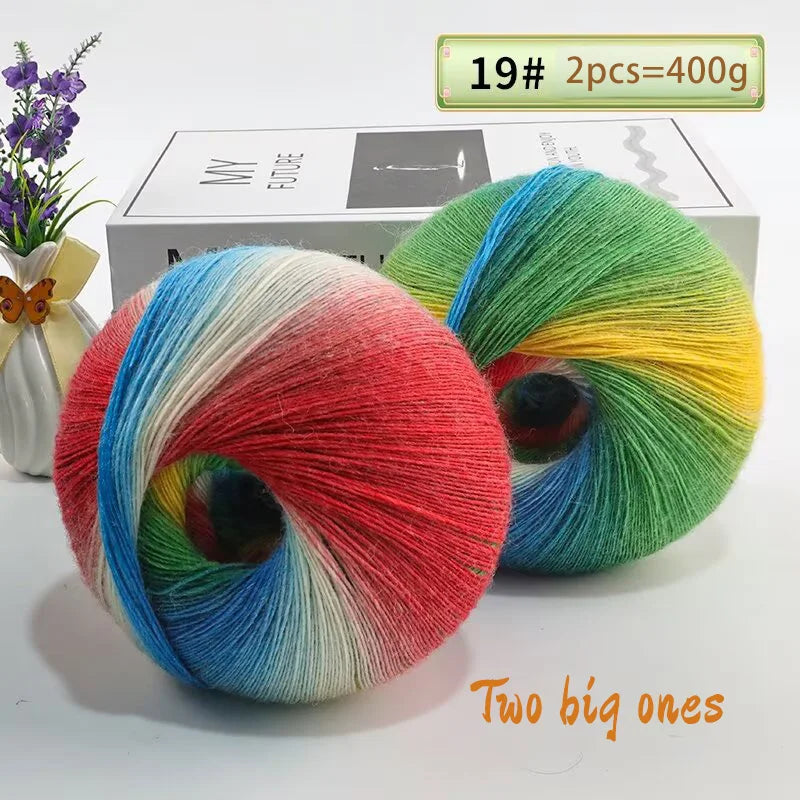 Rainbow Gradient Wool Yarn Balls 400g 2 Pack for Crochet
