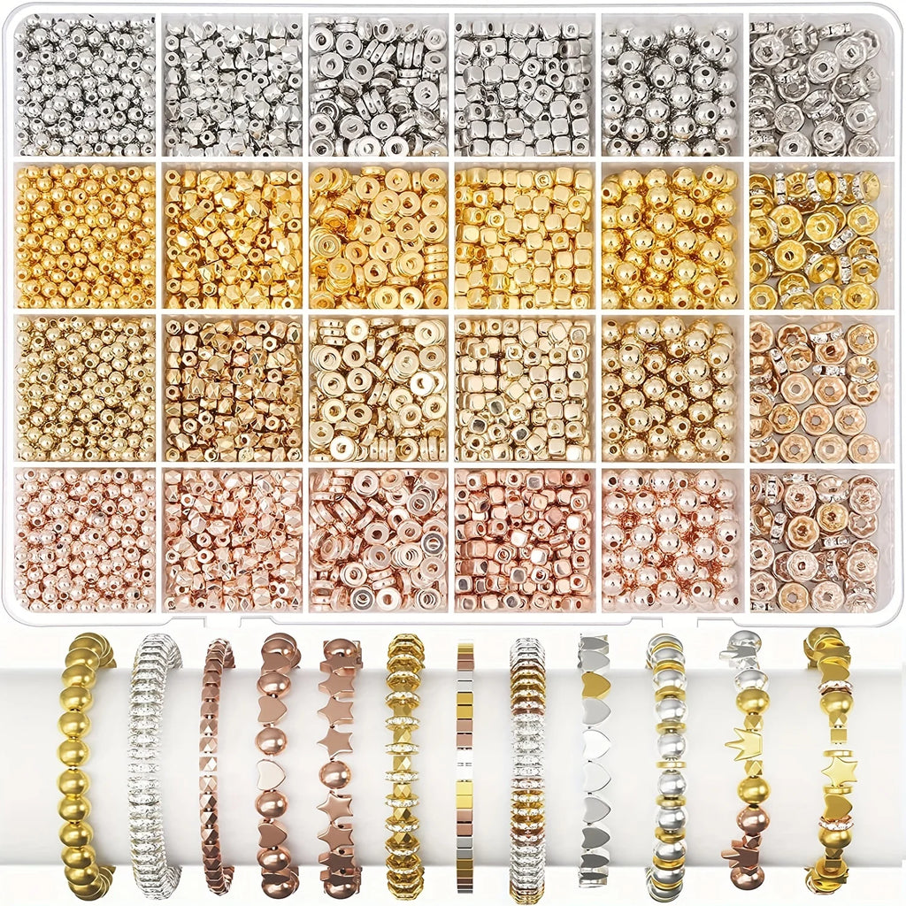 3820pcs Spacer Beads For Jewelry Making In 6 Styles Beads Flat Beads Cube Beads Bracelet Rhinestone Spacers Beads For Diy Craft