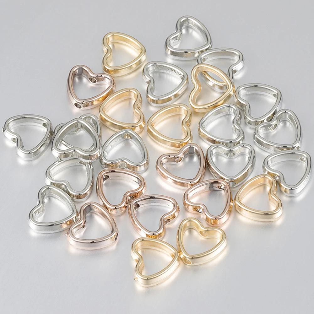 50pcs Heart Frame Wrapped Bead Double Stright Hole Spacers Loose Beads  for Jewelry Making DIY Findings