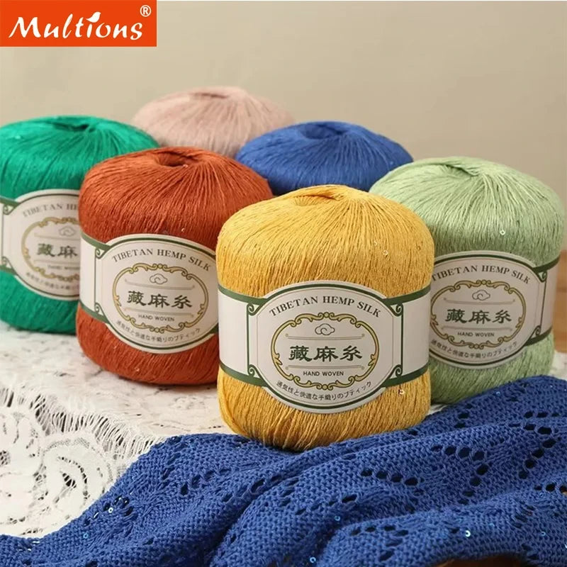 50g Tibetan Linen Sequin Thread Fine Linen Short Sleeved Cotton Linen DIY Lace Thread Hand Woven Crochet Cotton Thread