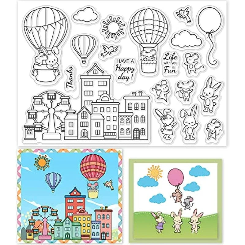 Animal Friends Clear Stamps Amusement Park Town Silicone Clear Stamp Seals for Cards Making DIY Scrapbooking Album Decoration