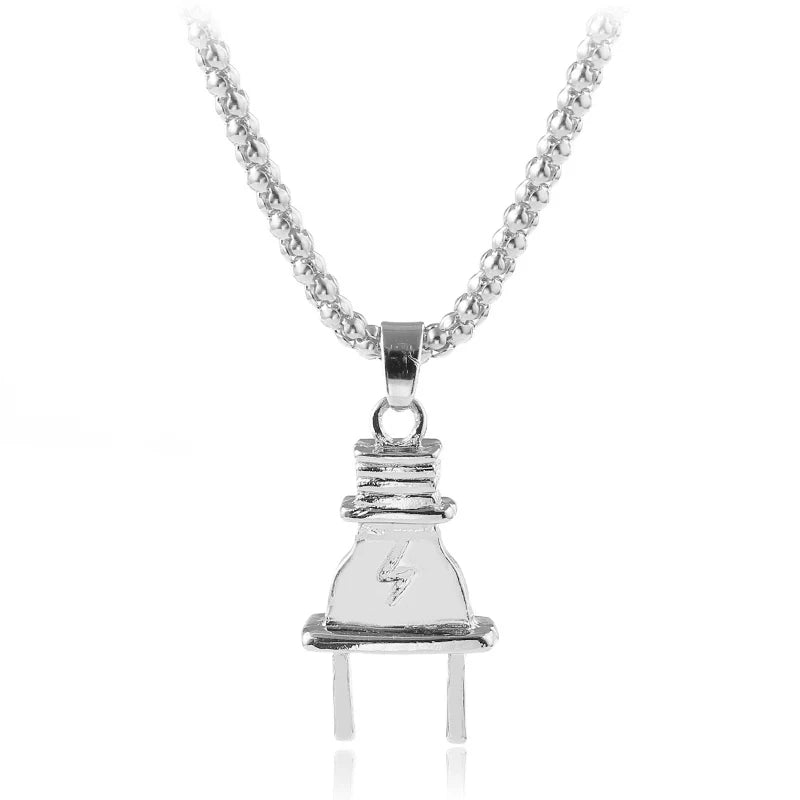 Fashion Hiphop Electrical Plug Pendant Necklace For Men Boys Gift Personality Chain Choker Party Jewelry