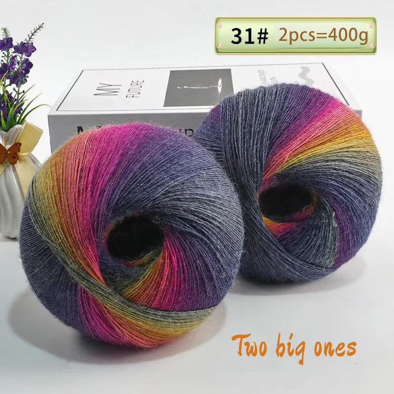 Rainbow Gradient Wool Yarn Balls 400g 2 Pack for Crochet