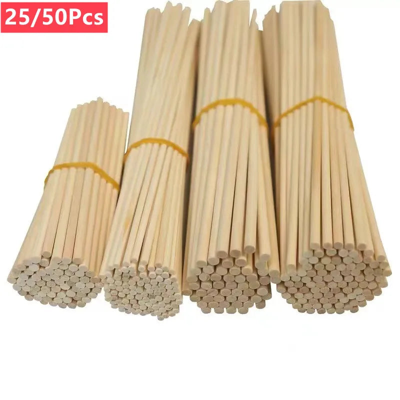 25-50pcs Round Wooden Stick For Craft Food Ice Lollies And Model Making Cake Dowel Kids DIY Building Model Tools 10/15/20/30cm