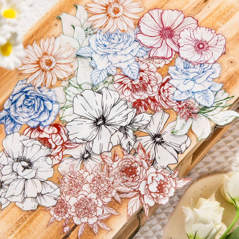 40 pcs/pack Flowers Plant line PET Stickers Decorative Hand Account Collage material Diy junk journal supplies